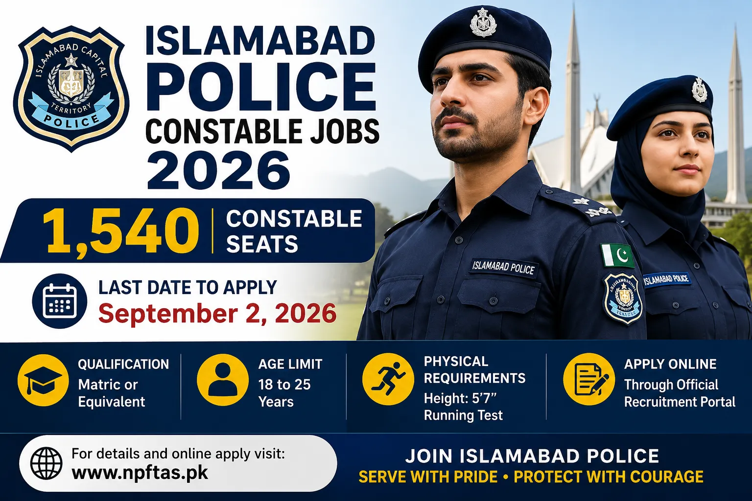 Islamabad Police Constable Jobs 2026 1,540 Seats, Eligibility, Application Process and Last Date